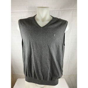 IZOD Sweater Vest Mens 2XLT Pullover Sleeveless Embroidered Logo Cotton Gray
